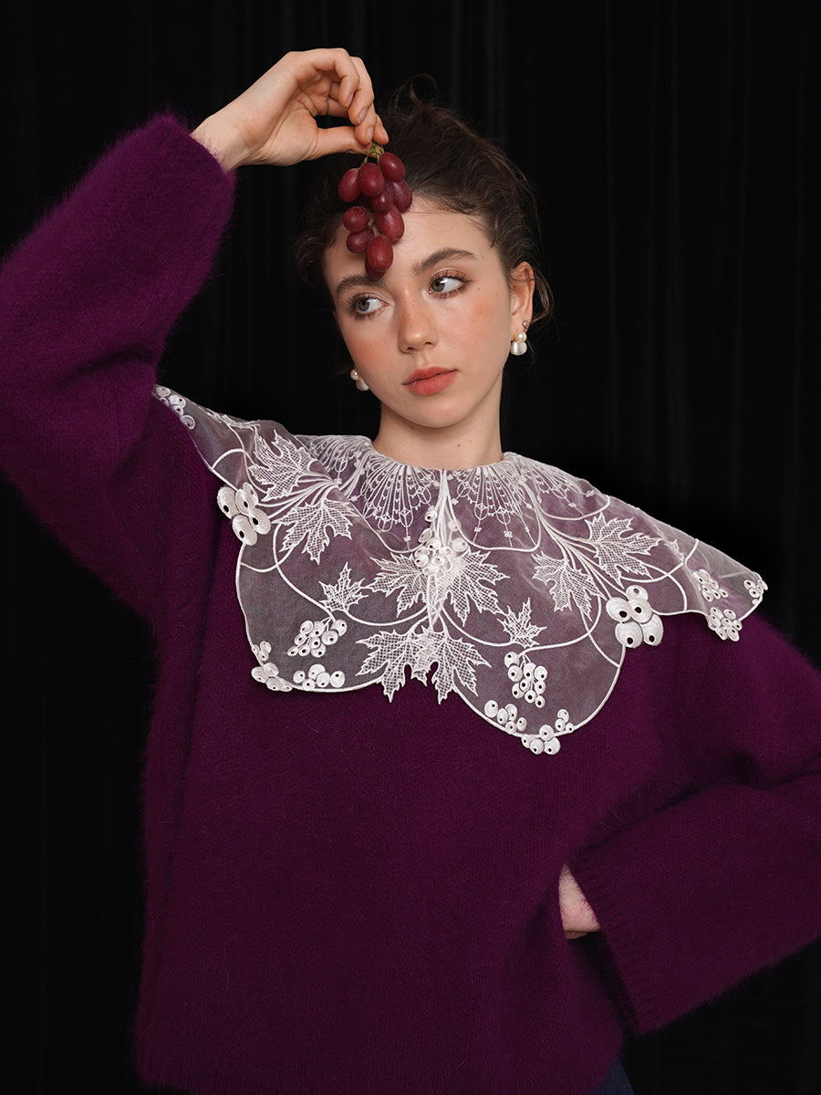 Original Vine Lace Heavy Embroidery Big Collar White Shirt French Retro Age Reducing Sweet Girl's Top