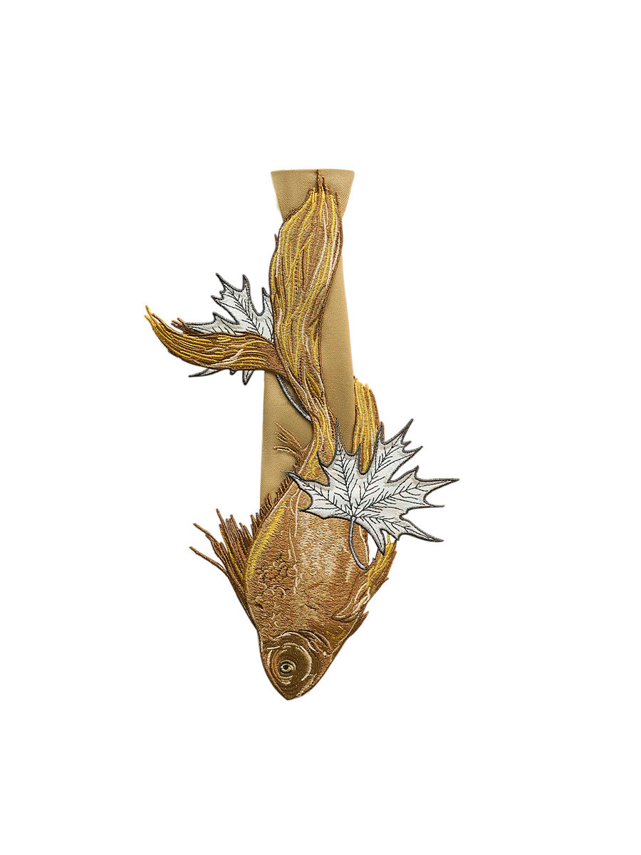 Original Chinese style sinking fish leaf tie for women, paired with shirt design, niche embroidery tie accessories