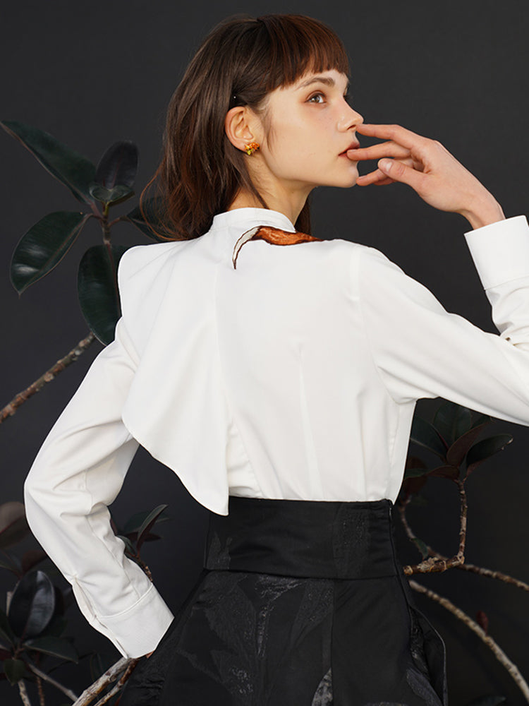 Fox Story  Heavy Embroidered Shirt - Retro Ruffle Wave Blouse for Women