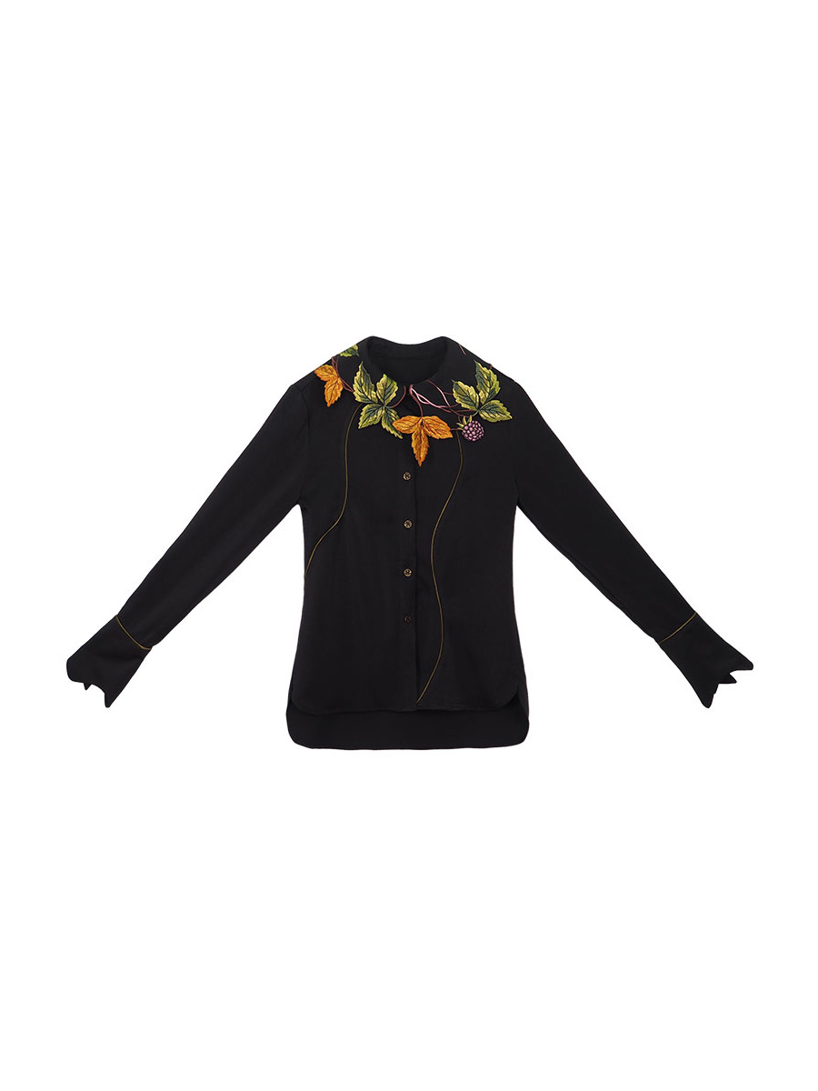 Original New Golden Leaf Embroidered Collar Bat Long Sleeve Retro French Shirt for Women Autumn and Winter