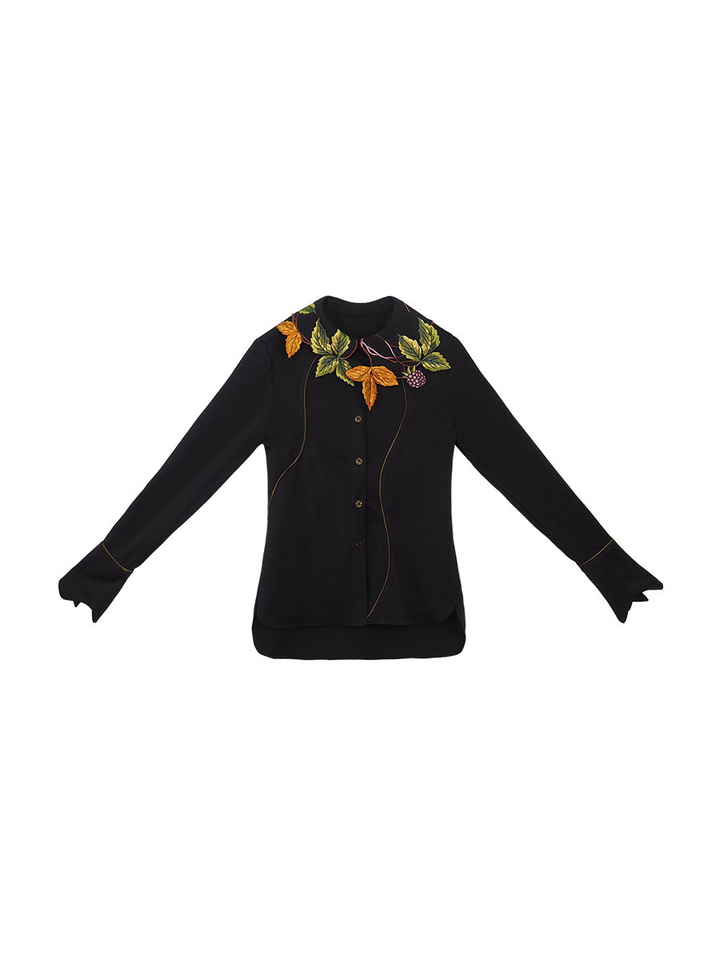Original New Golden Leaf Embroidered Collar Bat Long Sleeve Retro French Shirt for Women Autumn and Winter