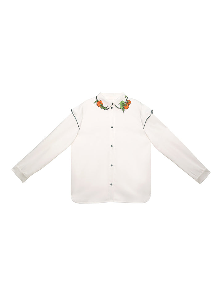 Original Chinese style persimmon embroidery shirt, retro niche cream white high-end top, 2024 spring new item for women