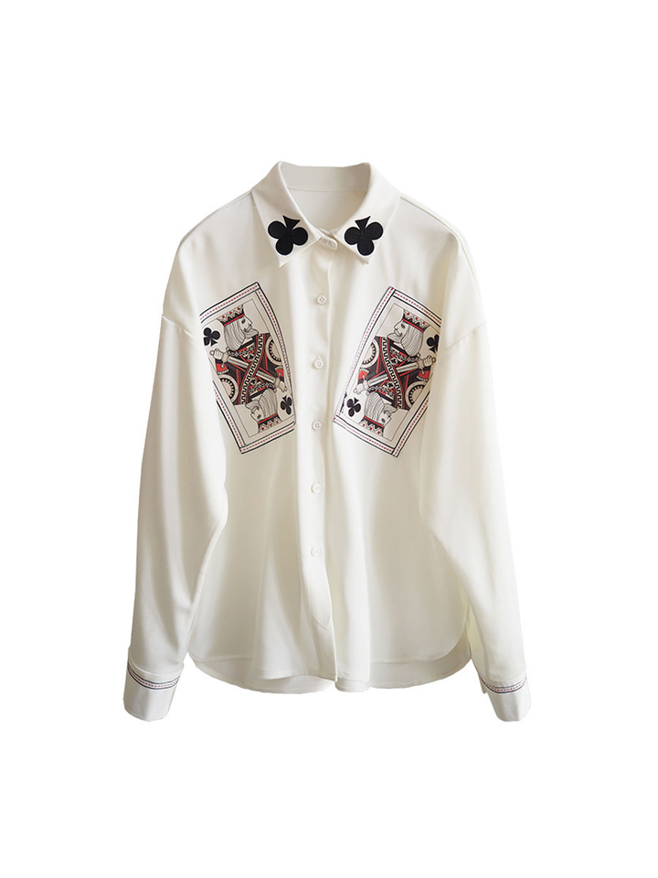 Original design, stylish and versatile, slimming boyfriend style cardigan, black plum blossom embroidery silhouette shirt