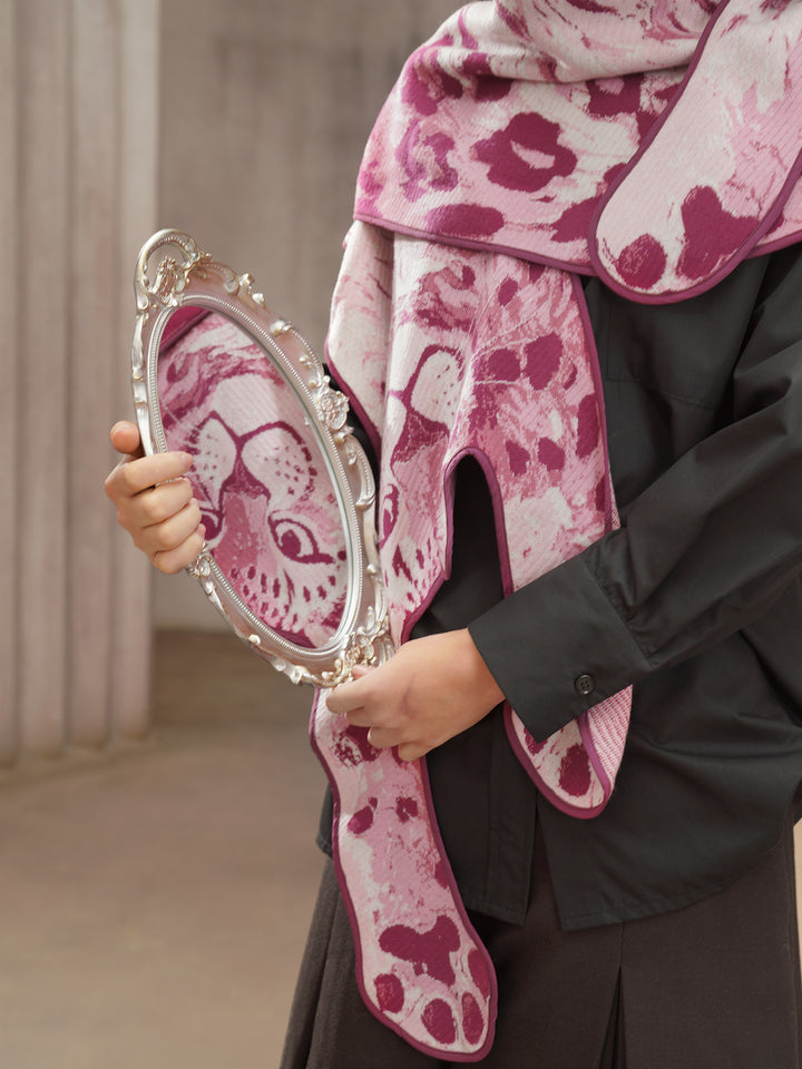 Pink Panther Blended Wool Big Shawl - Retro Knitted Animal Cape Scarf