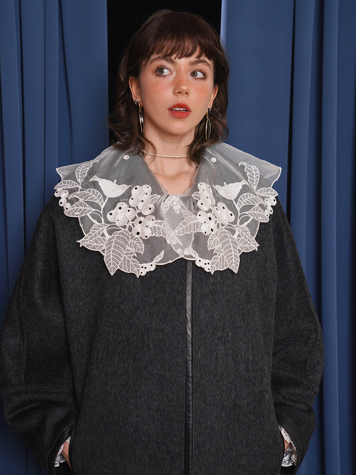 Original French antique white high-end shirt with palace style, heavy industry embroidery, big lapel top for winter inner wear