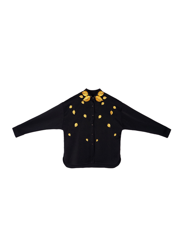 Original New Golden Leaf Embroidered Collar Bat Long Sleeve Retro French Shirt for Women Autumn and Winter