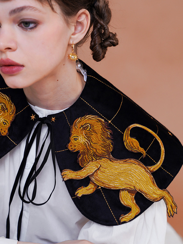 Autumn and winter new style Venice patron saint Leo velvet fake collar embroidery accessory with shoulder cape