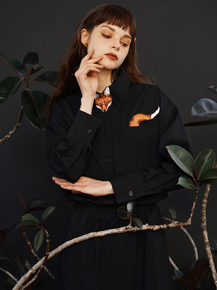 Unisex "Artisanal Fun" Embroidered Shirt - Retro Cotton Couple's Blouse