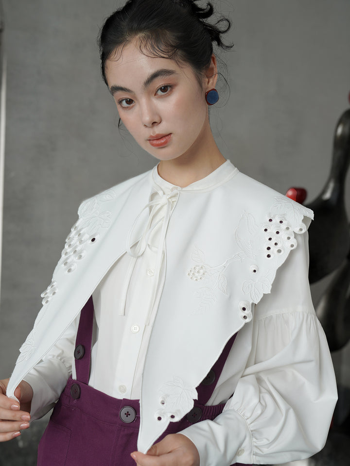 French Artistic Grape Vine Embroidered Detachable Collar | Vintage Capelet Accessory