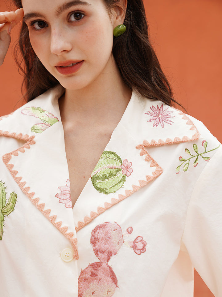 Original light retro summer sports style niche shirt cactus outdoor top quick drying American embroidery women