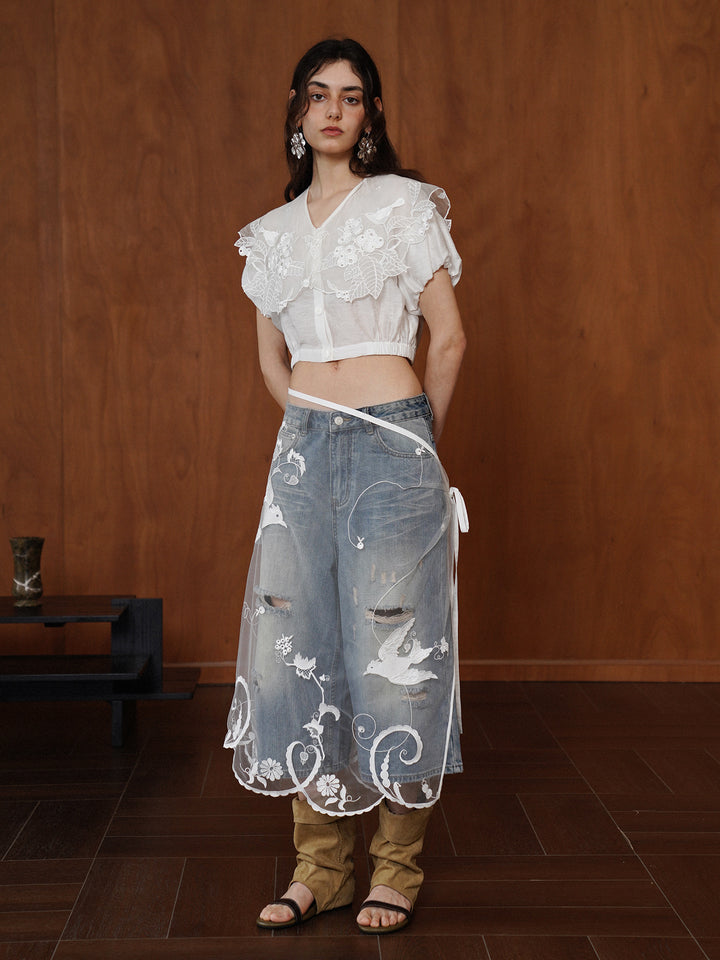 French Vintage Intricate Embroidered Lace Shirt