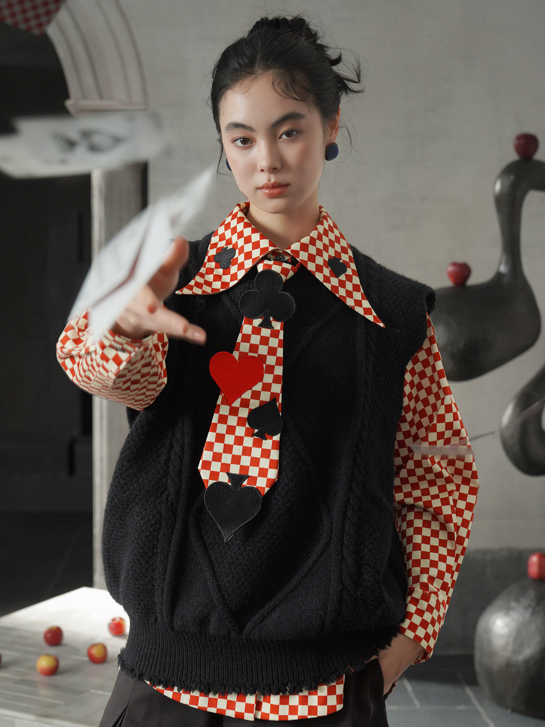 Vintage Checkered Poker Tie | Midnight College Style Embroidered Accessory