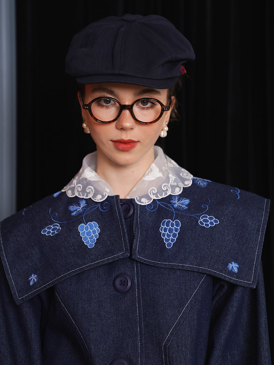 Original Heavy Industry Embroidered Cowboy Coat Spring Big Collar Top Retro Wide Sleeves Art Stand Cut