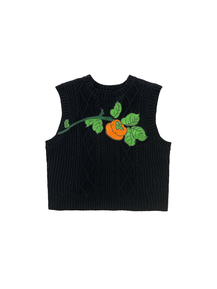 Original Chinese style embroidered vest, persimmon vest, sleeveless round neck, new Chinese retro style outerwear, layered sweater