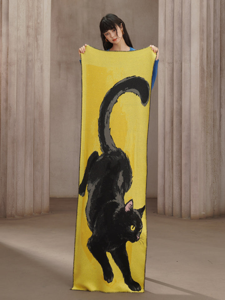 Camoooni Original autumn and winter soft black cat shawl knitted animal scarf gift thickened wool blend skin friendly