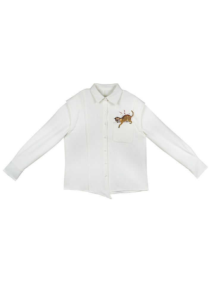 Original sleeved contrasting leopard shirt with artistic style retro spring top for women