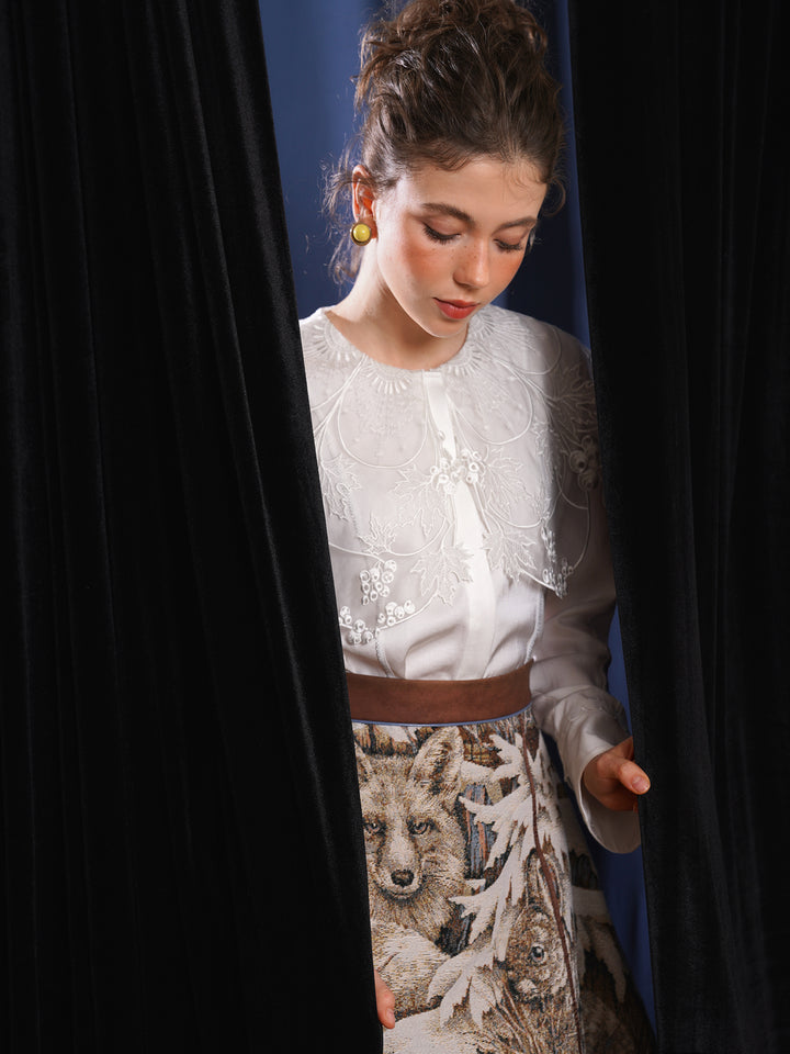 Vine Romance Lace Embroidered Blouse - French Retro Big Collar Sweet White Top