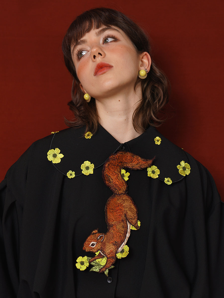 Forest Fairy Squirrel & Flower Embroidered Tie - Retro Knot-Free Niche Gift