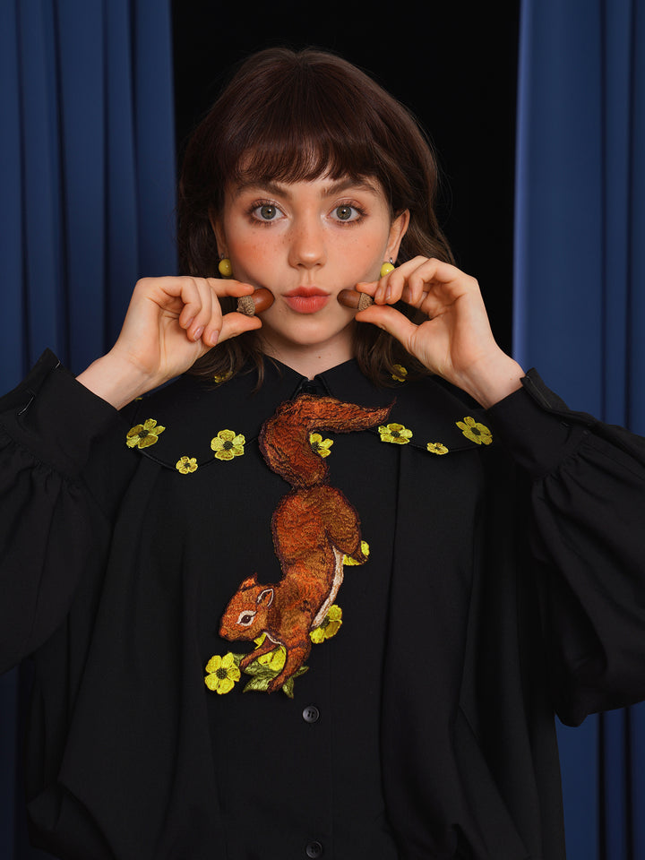 Forest Fairy Squirrel & Flower Embroidered Tie - Retro Knot-Free Niche Gift