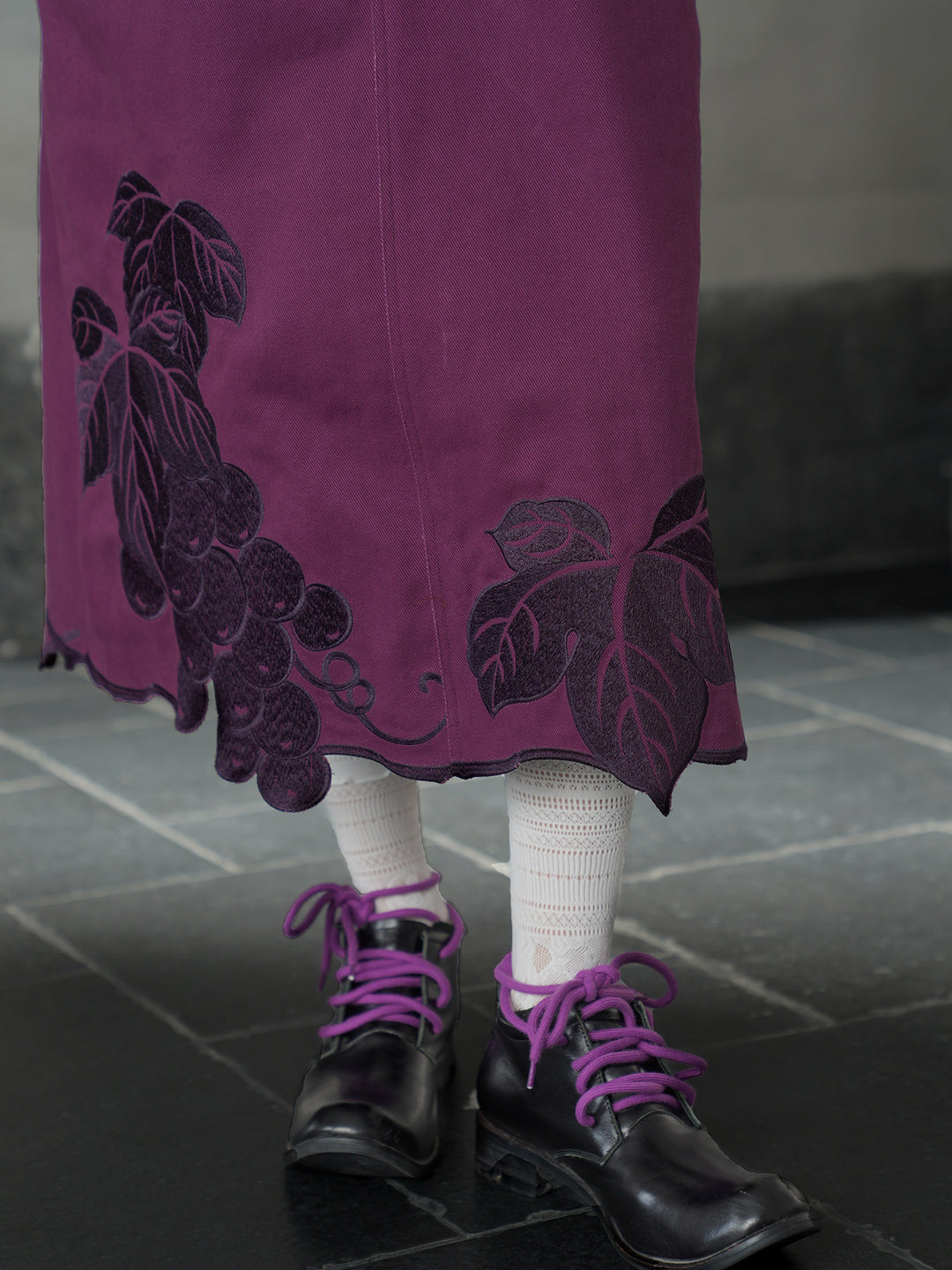 Grape Purple Vine Embroidered Slip Dress | Vintage Maxi Cami Skirt