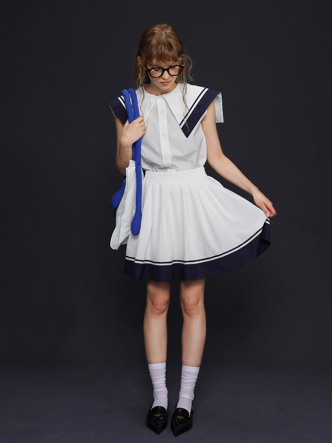 Sailor Chic Naval Style Sleeveless Set - Retro Niche Design Summer Top & Vest