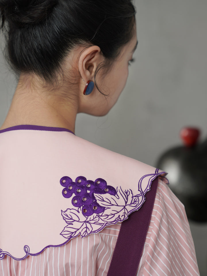 French Artistic Grape Vine Embroidered Detachable Collar | Vintage Capelet Accessory