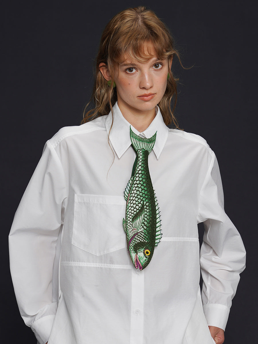 Original design: Embroidered fish series tie, retro and niche design, tie, women's personalized accessory