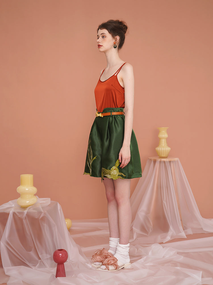 Whimsical Rabbit Tailored Bermuda Shorts - Slimming High-Waist Embroidered Casual Pants