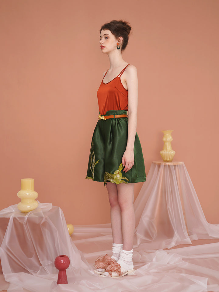 Whimsical Rabbit Tailored Bermuda Shorts - Slimming High-Waist Embroidered Casual Pants