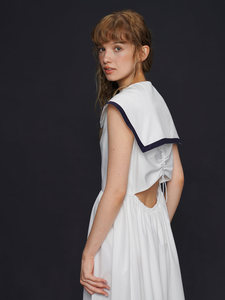 Academy Sailor French Midi Dress - Retro Navy Style Slimming Summer Shirt Dress