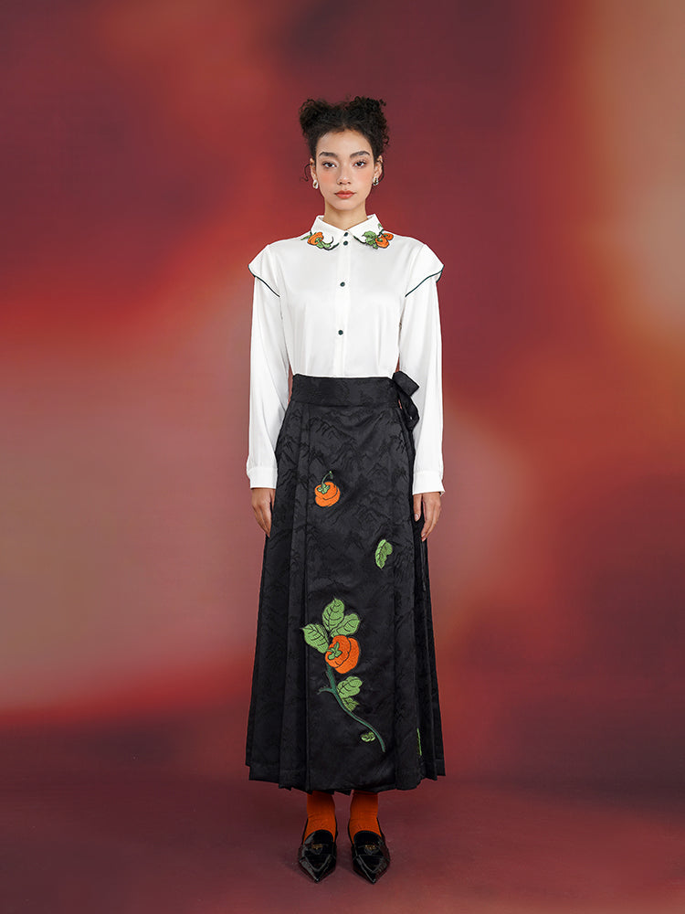 Persimmon Bliss  Cream Blouse - High-End New Chinese Retro Embroidered Top