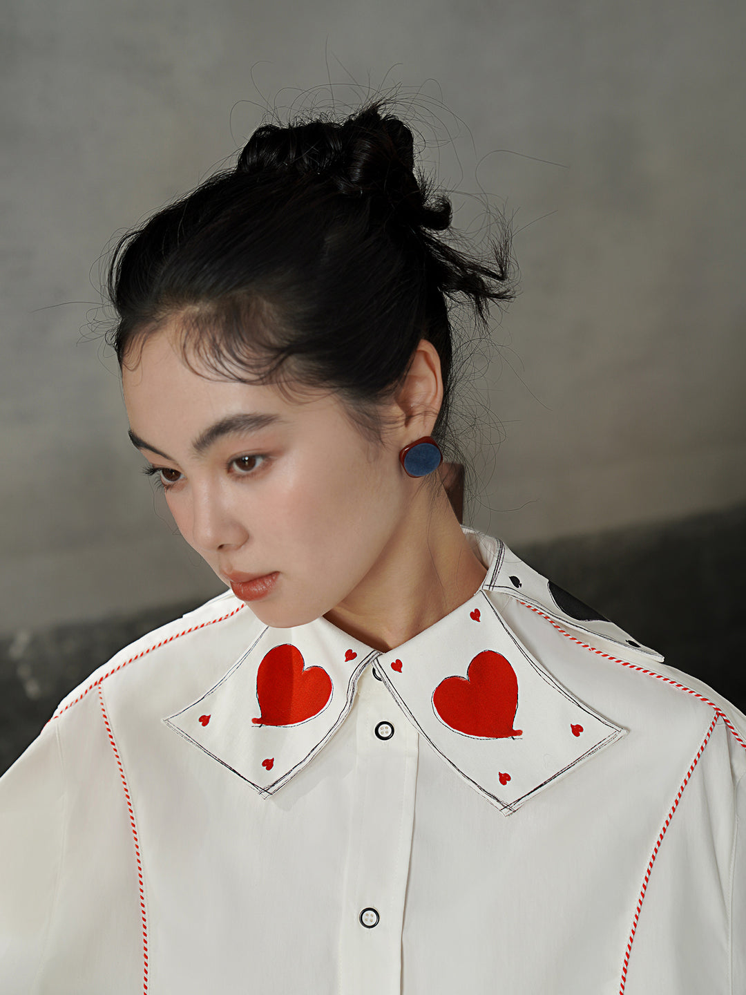 Fantasy Poker Retro Printed Shirt | Unique Sculptural Shaped Collar Top