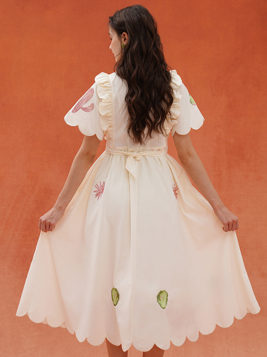 Original light French retro embroidered dress, summer sports bow long skirt, petal collar shirt