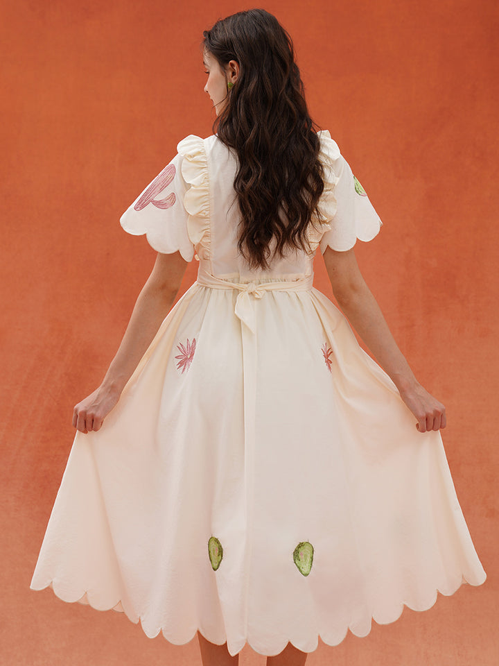 Original light French retro embroidered dress, summer sports bow long skirt, petal collar shirt