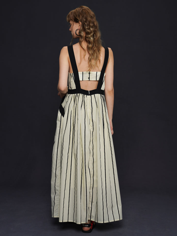 Original dress dress with camisole, retro striped dress, summer layered long dress, V-neck design feeling dress