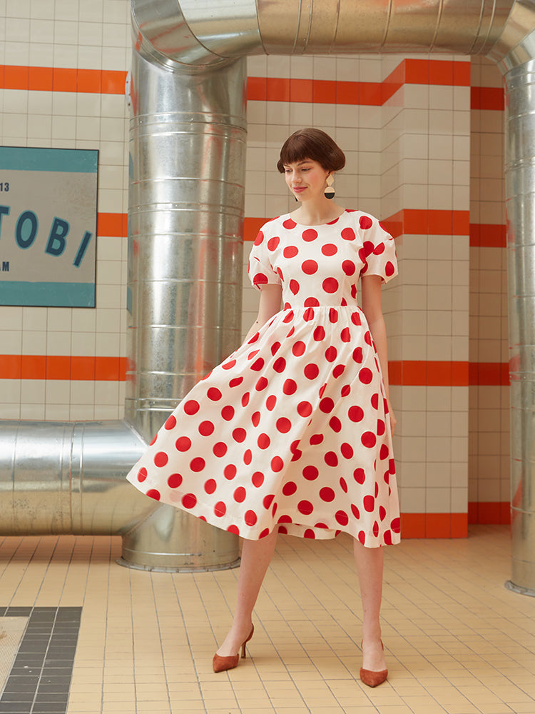 Retro Muse Polka Dot Dress - Original Summer Vacation Printed Maxi