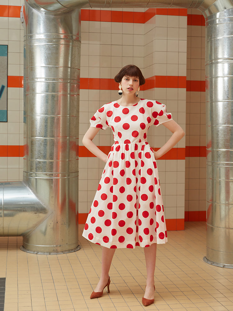 Retro Muse Polka Dot Dress - Original Summer Vacation Printed Maxi
