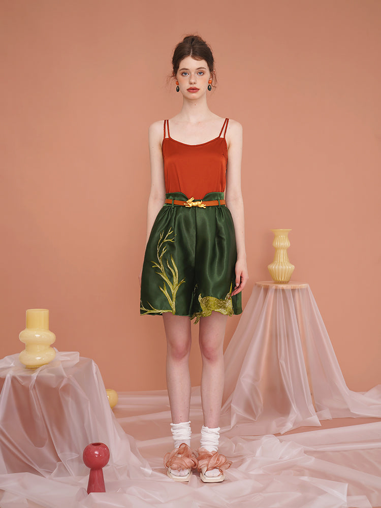 Whimsical Rabbit Tailored Bermuda Shorts - Slimming High-Waist Embroidered Casual Pants