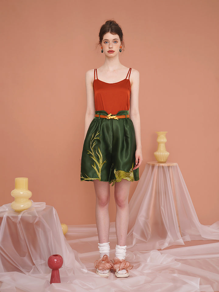 Whimsical Rabbit Tailored Bermuda Shorts - Slimming High-Waist Embroidered Casual Pants