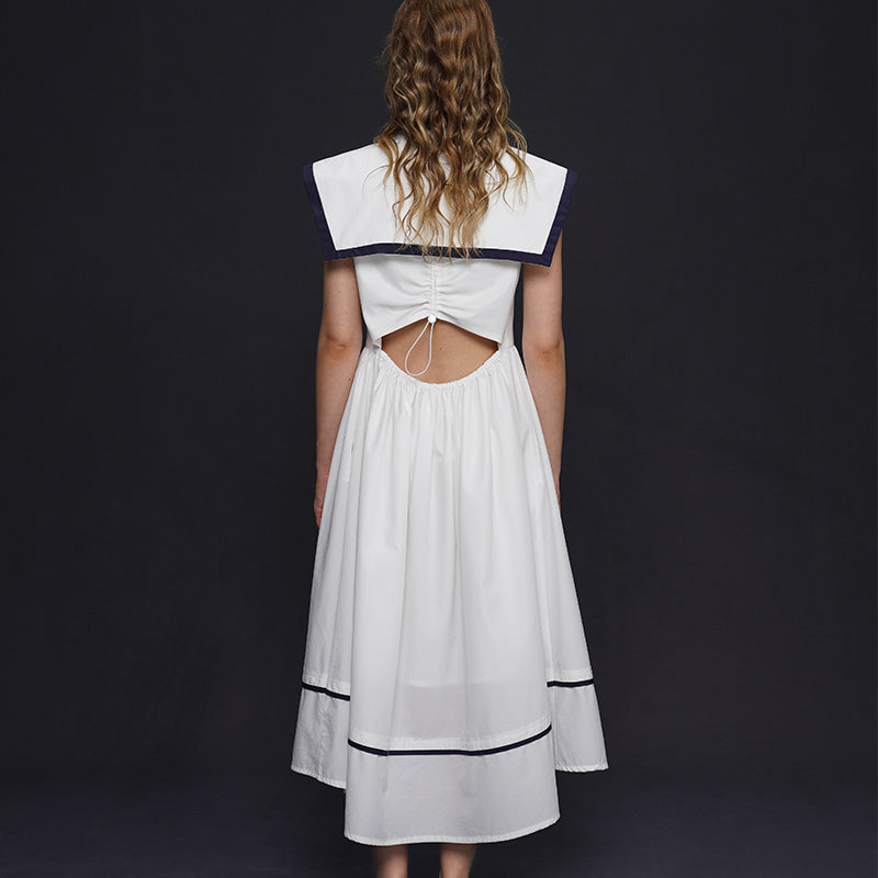 Original Haide Academy niche summer age reducing shirt navy style dress French slimming long skirt for women