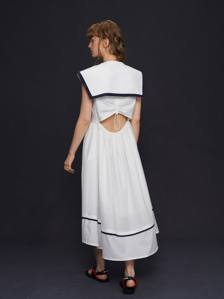 Academy Sailor French Midi Dress - Retro Navy Style Slimming Summer Shirt Dress