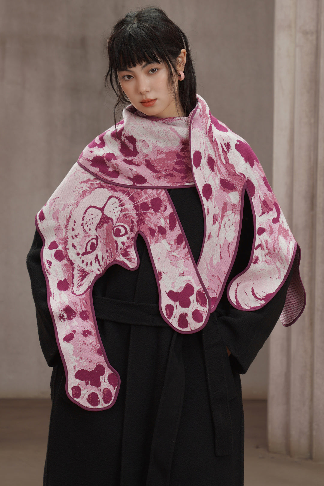 Original Pink Panther Big Shawl Blended Wool Skin friendly Knitted Animal Scarf Fashionable Cape