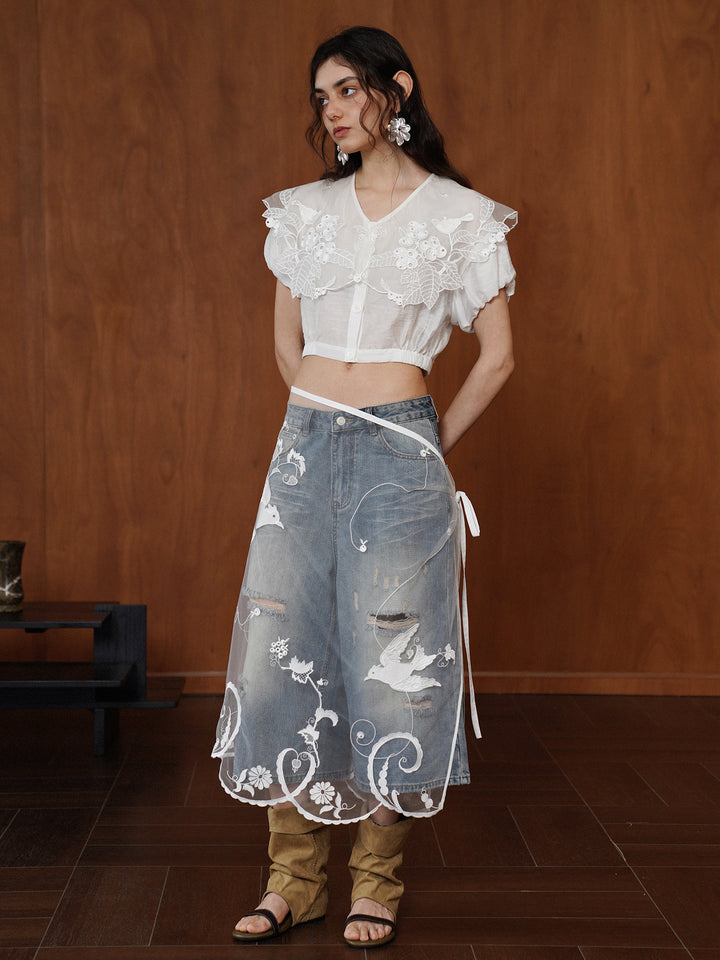 French Vintage Intricate Embroidered Lace Shirt