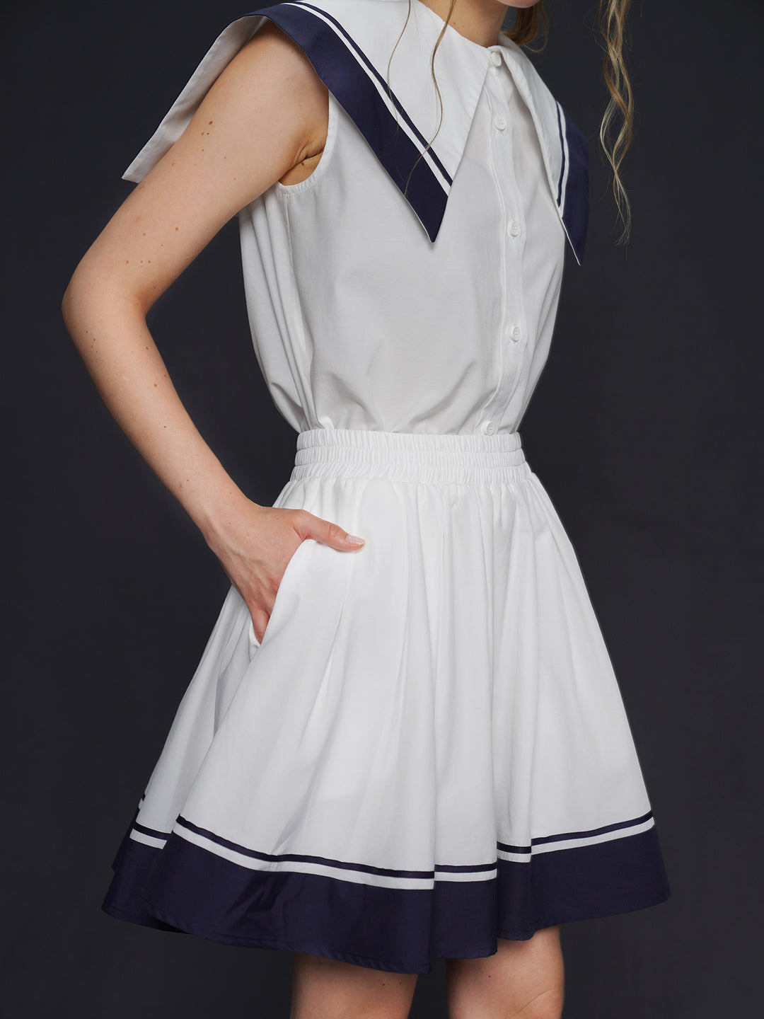 Sailor Chic Naval Style Sleeveless Set - Retro Niche Design Summer Top & Vest
