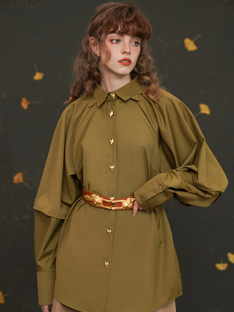 Fox Spirit  Lantern Sleeve Shirt - Heavy Embroidered Vintage White Blouse