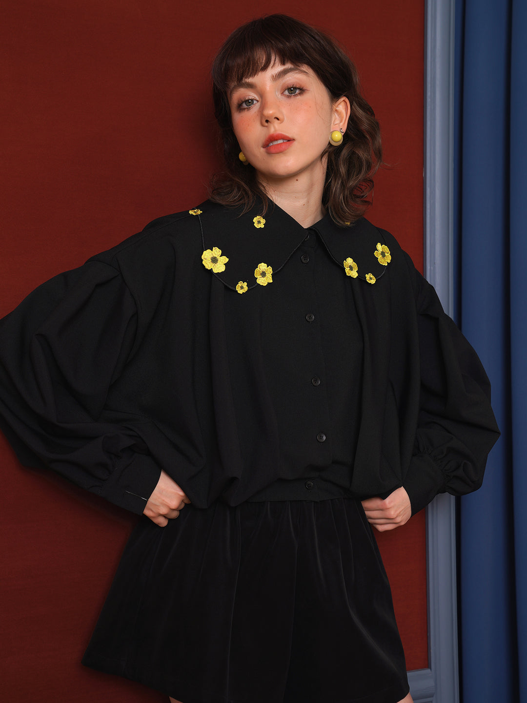 Forest Whisper Embroidered Jacket - Retro Squirrel & Flower Off-Shoulder Niche Top
