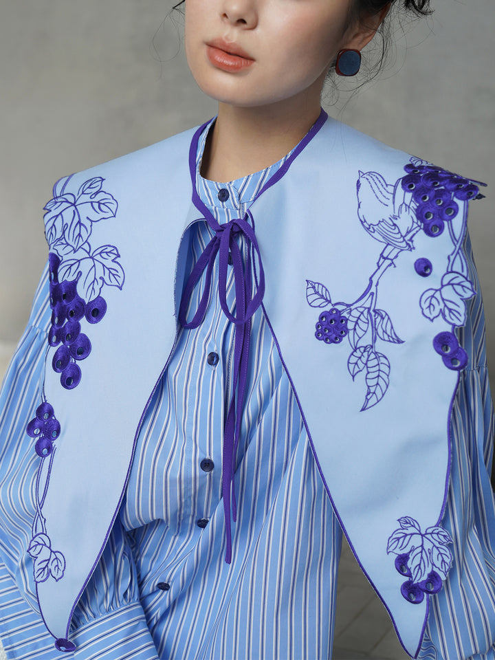 French Artistic Grape Vine Embroidered Detachable Collar | Vintage Capelet Accessory