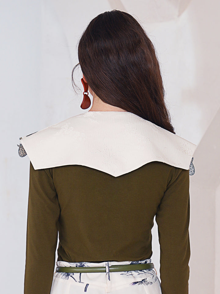Little Botanical Detachable Collar - Versatile Plant Embroidered Mini Shawl