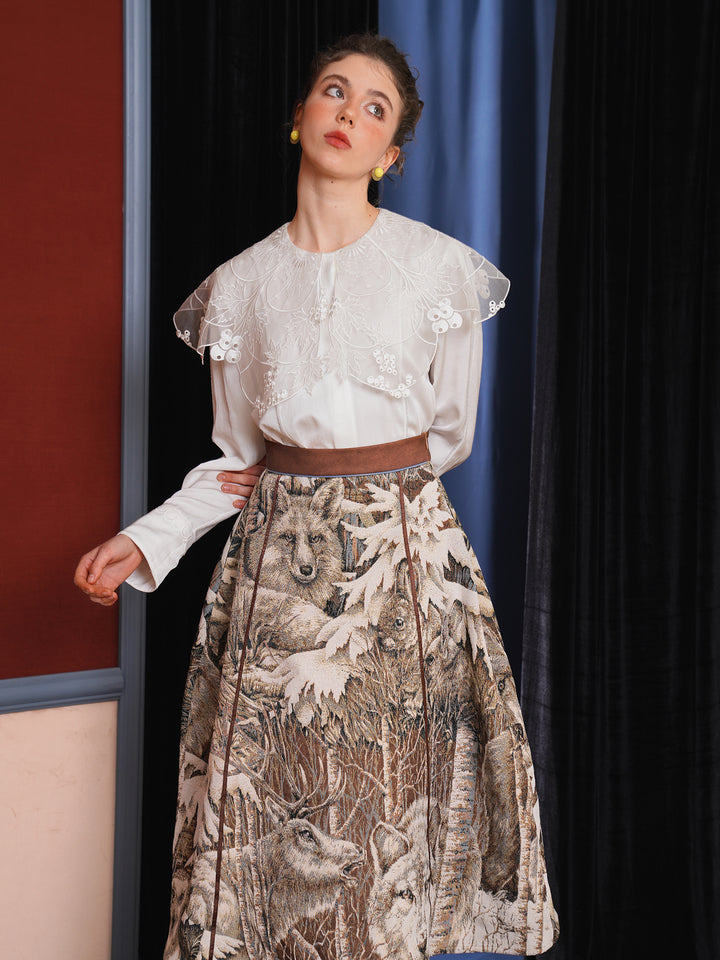 Vine Romance Lace Embroidered Blouse - French Retro Big Collar Sweet White Top