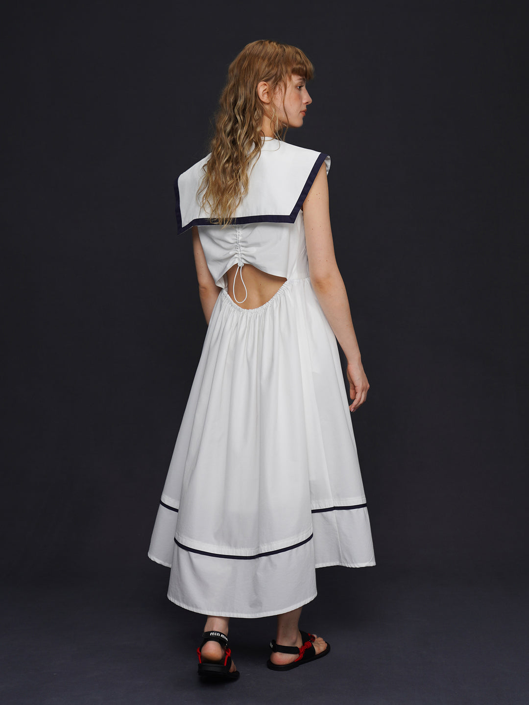 Academy Sailor French Midi Dress - Retro Navy Style Slimming Summer Shirt Dress